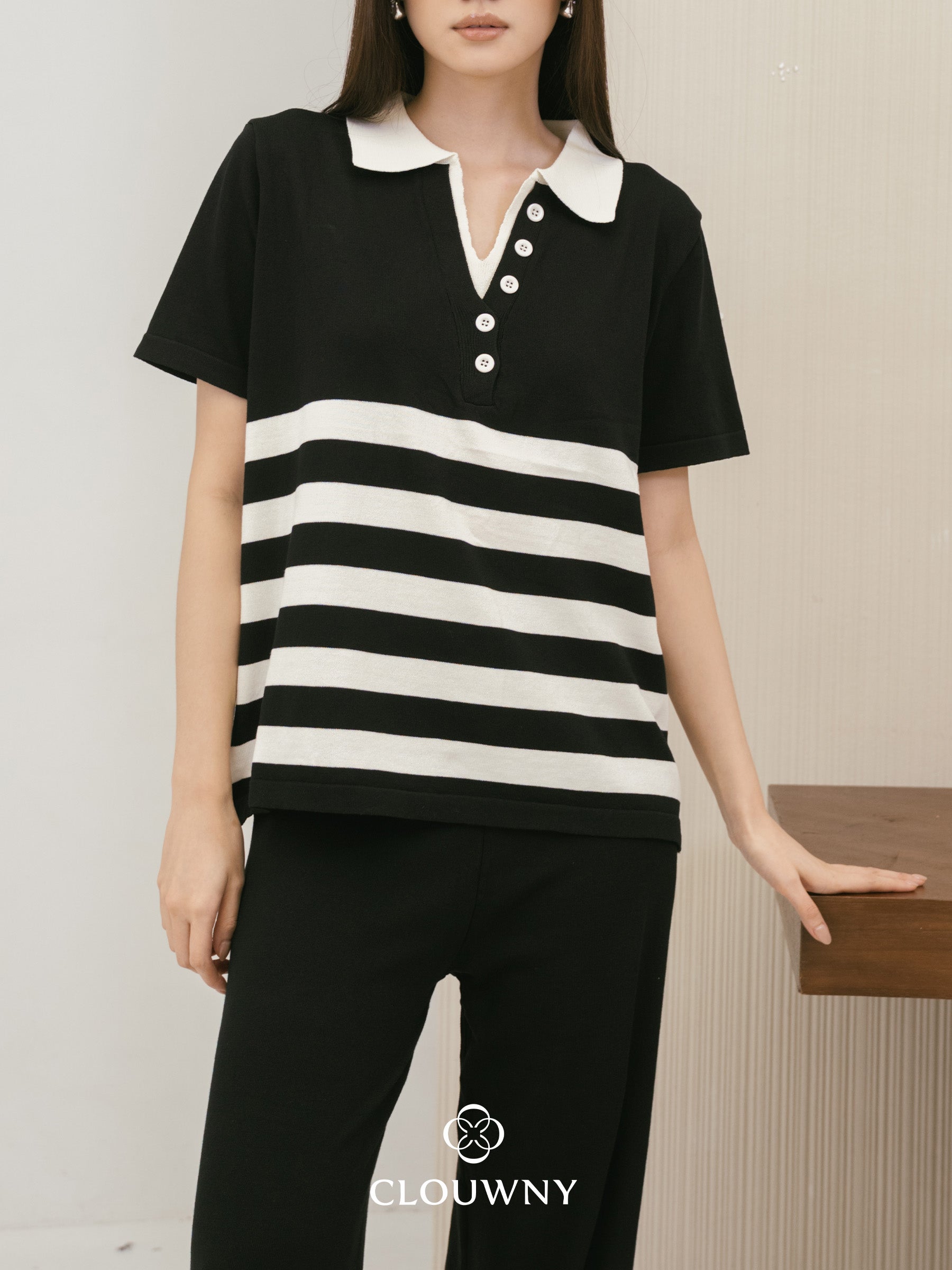 Omara Stripes Knit Set - Black